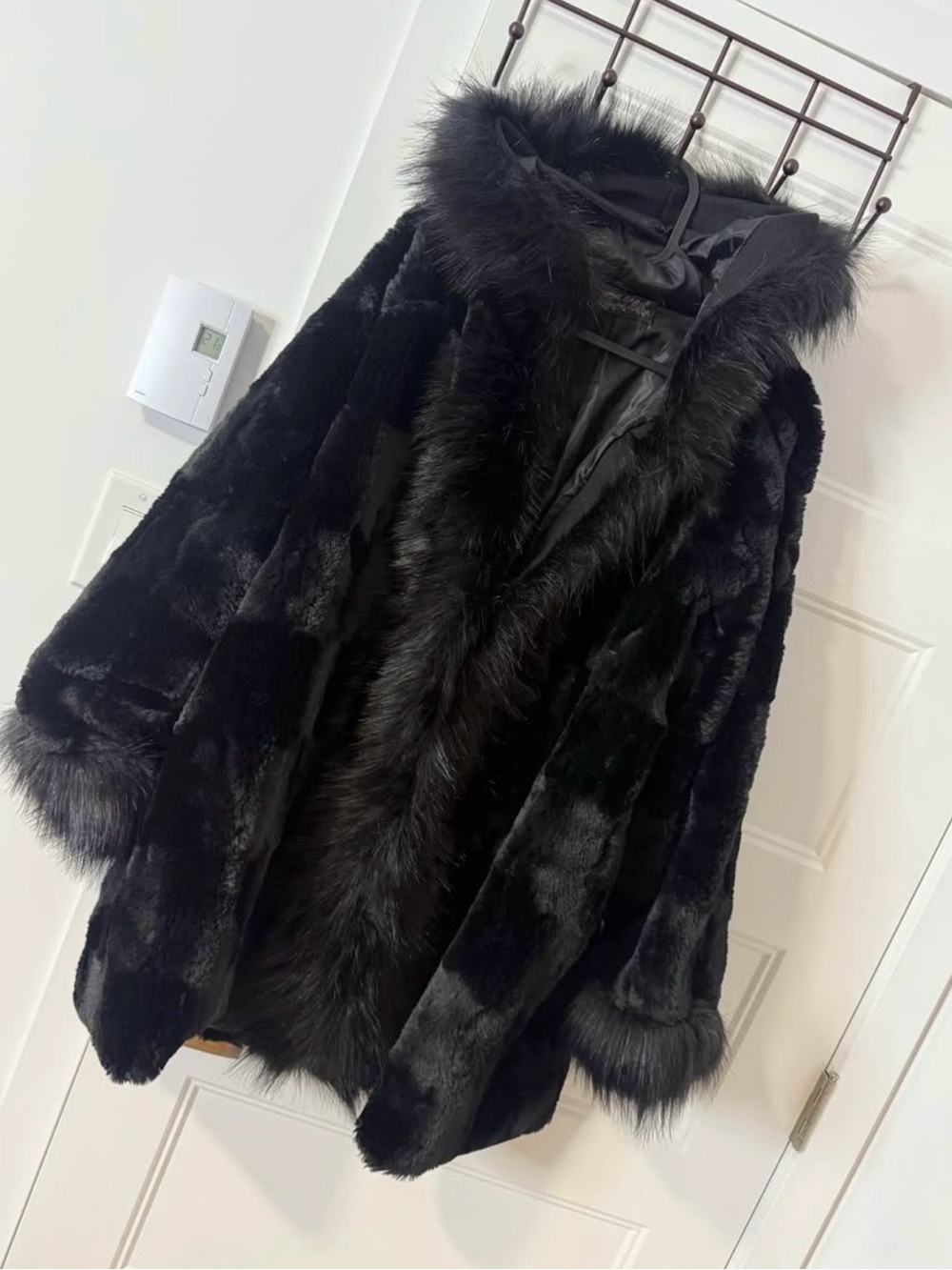 Lux Faux Fur Hooded Coat - Black